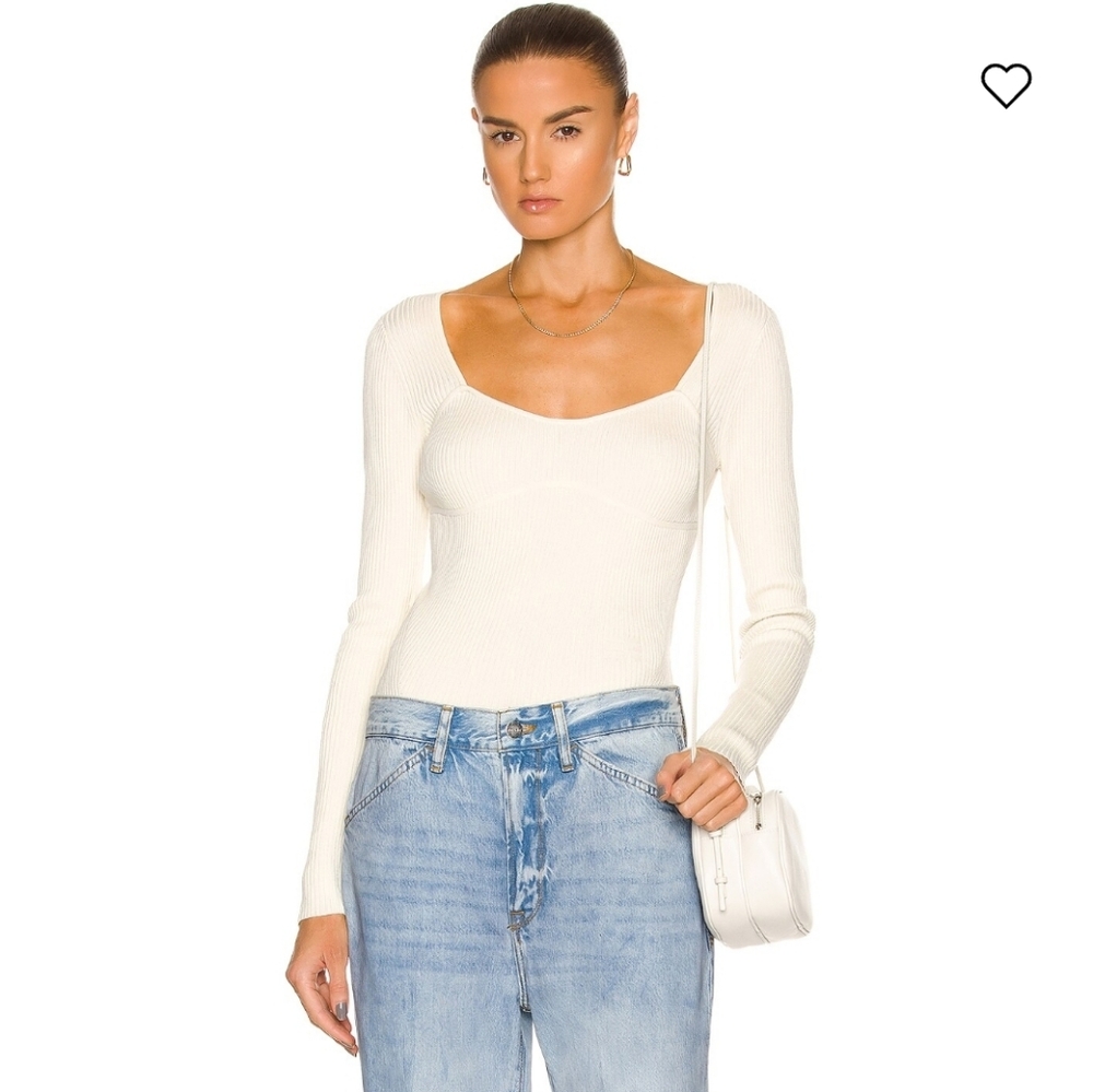 Frame Cream Bone Ribbed Zip Long Sleeve Top - S